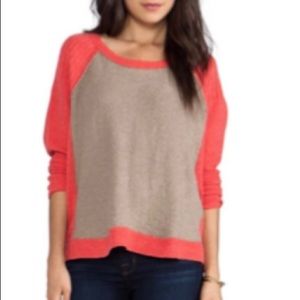 Free People Tabbard Coral & Tan Colorblock Sweater